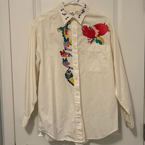 Disney Embroidered White Button Up - fantasia